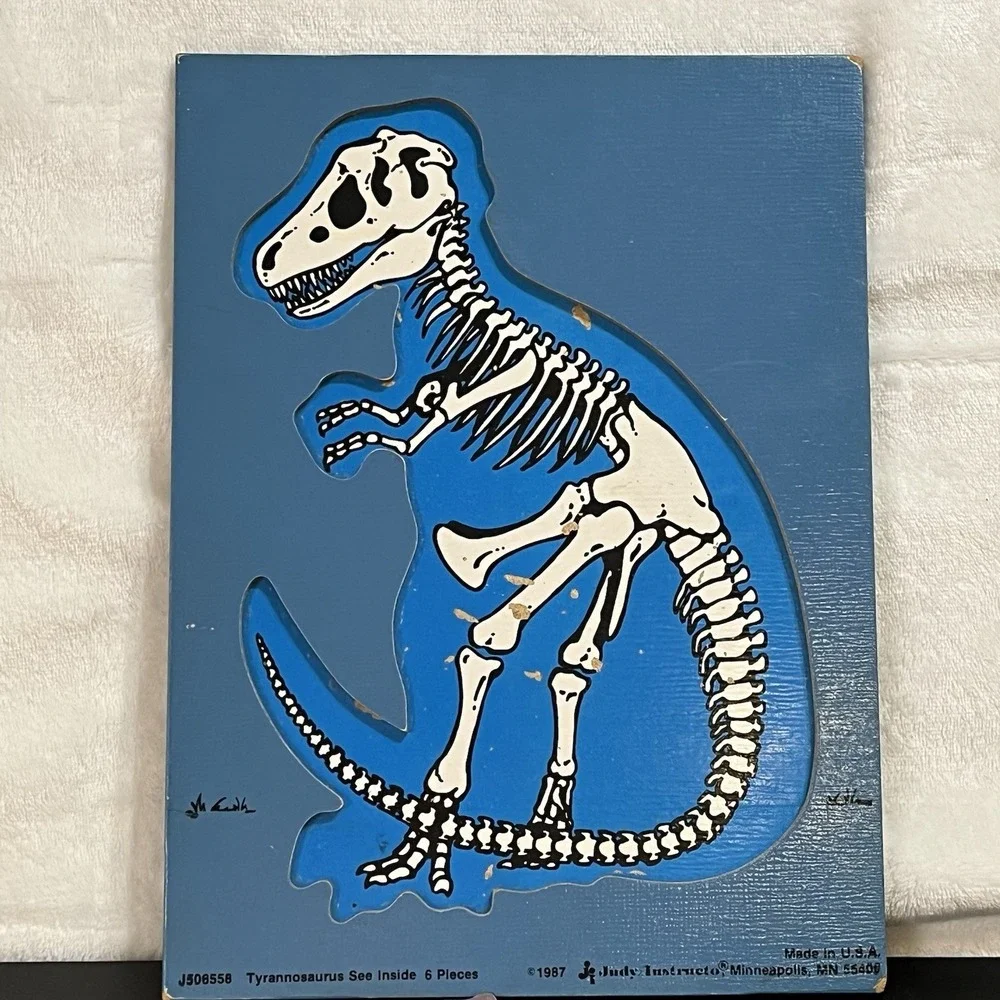 Vintage 1987 Judy Wooden Puzzle DINOSAUR T-Rex #J506558 6 Pc Tyrannosaurus USA
